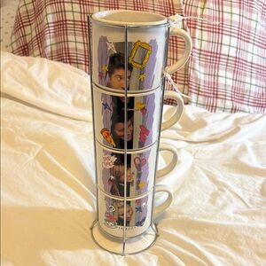 "Friends" Stackable Purple Photo-Strip Mug Set with Metal Stand. NWOT